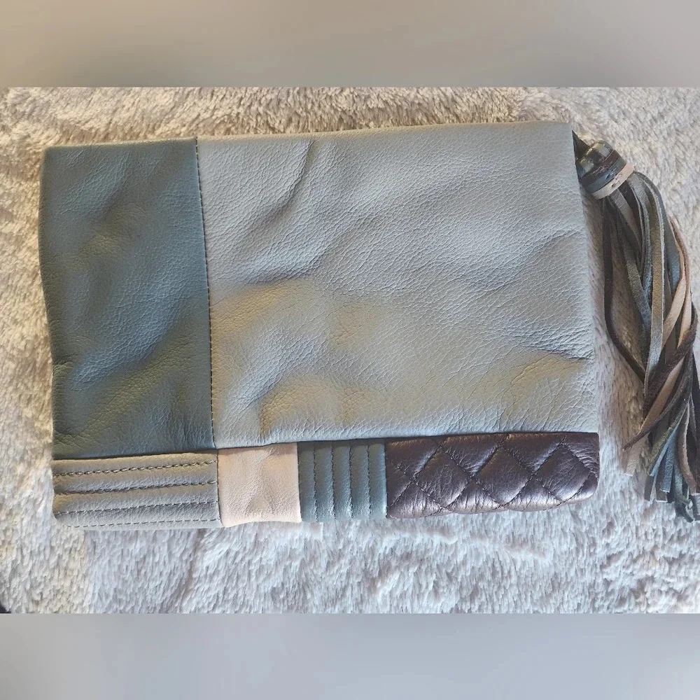 Gorgeous Margot Patchwork Clutch With Tassle Leat… - image 2